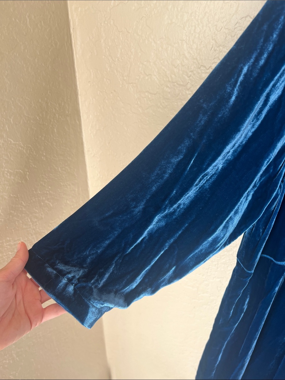 NWT poetry blue silk velvet v neck 3/4 sleeve dress - Picture 5 of 8